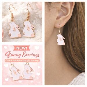 Cute Bunny Dangle Earrings | Gold & White Easter Rabbit Jewelry | Spring Gift